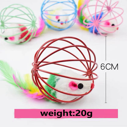 Colorful Mouse in Cage Cat Toy