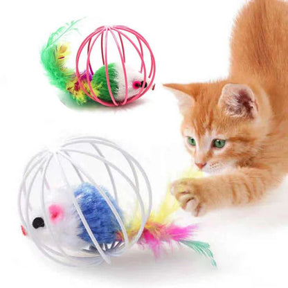 Colorful Mouse in Cage Cat Toy