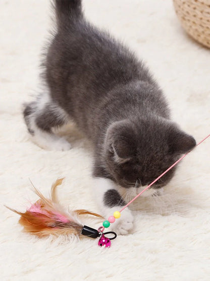 Cat Teaser Stick With Bell, Feather, Long Rod Suction Cup